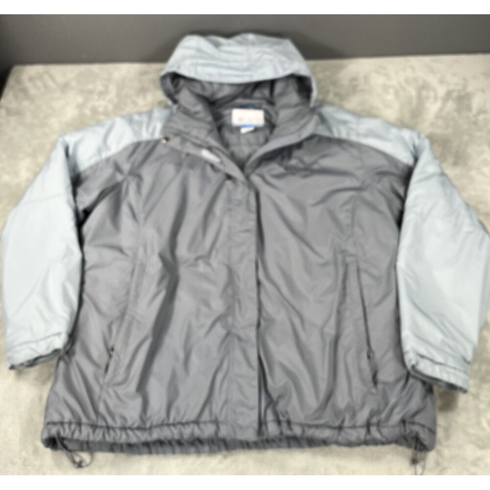 Columbia Womens Jacket 2XL Gray Light Blue Hooded Ski Rain Coat Vertex